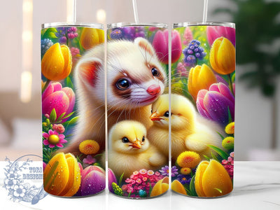 Spring Tulip Easter Ferret Tumbler, Cute Ferret Tumbler, Spring Animal Wrap, Rustic Ferret Wrap, Tulip Wildlife Wrap, Sublimation Design, Trendy Gift Idea Sublimation ToriDesigns 