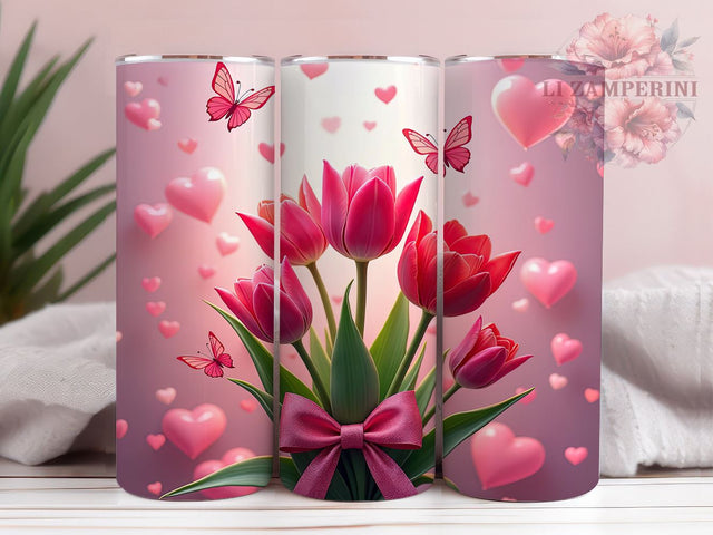 Spring Tulip Floral 20oz Tumbler, Tulip Tumbler, Spring Flowers Design, Bow Wrap, 20oz Tumbler, Floral Sublimation, Gift for Flower Lovers, Spring Decor Sublimation Li Zamperini 