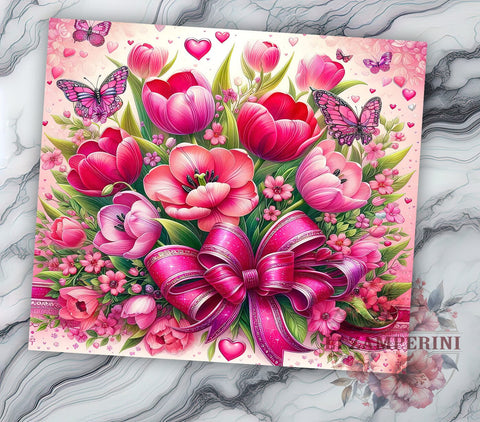 Spring Tulip Floral 20oz Tumbler, Tulip Tumbler, Spring Flowers Design, Bow Wrap, 20oz Tumbler, Floral Sublimation, Gift for Flower Lovers, Spring Decor Sublimation Li Zamperini 