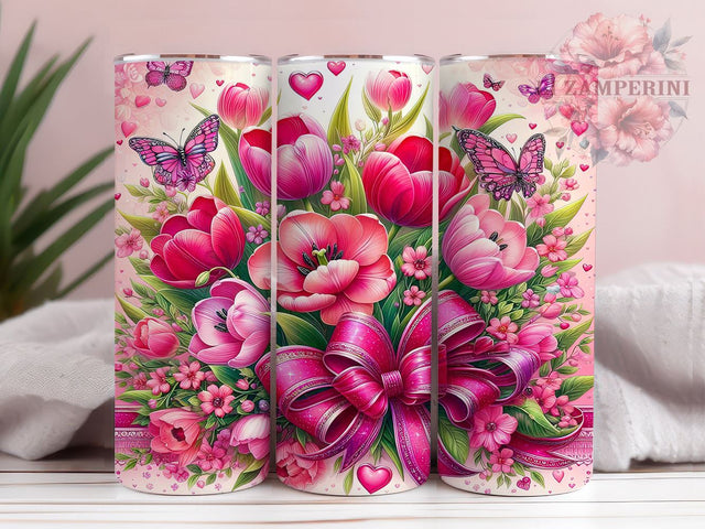Spring Tulip Floral 20oz Tumbler, Tulip Tumbler, Spring Flowers Design, Bow Wrap, 20oz Tumbler, Floral Sublimation, Gift for Flower Lovers, Spring Decor Sublimation Li Zamperini 