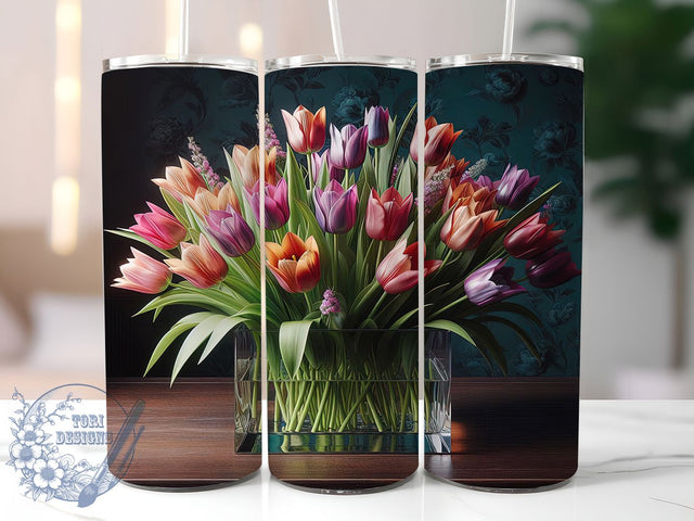 Spring Tulip & Floral Tumbler Wrap, Floral Tumbler Design, 20oz Tumbler Wrap, Spring Flowers Tumbler, Sublimation Floral Wrap, Printable Tulip Design, Flower Tumbler Sublimation Sublimation ToriDesigns 