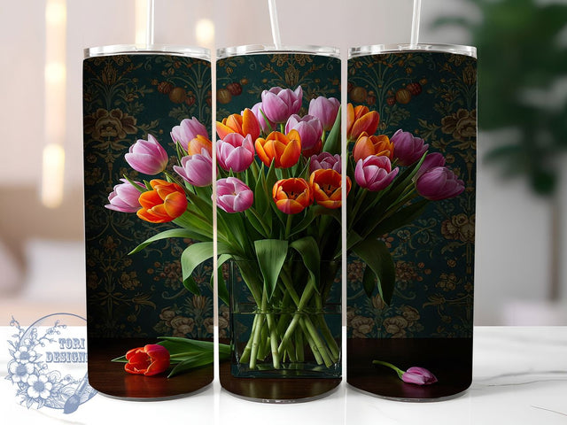 Spring Tulip & Floral Tumbler Wrap, Floral Tumbler Design, 20oz Tumbler Wrap, Spring Flowers Tumbler, Sublimation Floral Wrap, Printable Tulip Design, Flower Tumbler Sublimation Sublimation ToriDesigns 