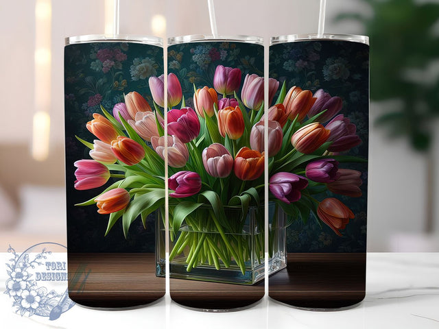 Spring Tulip & Floral Tumbler Wrap, Floral Tumbler Design, 20oz Tumbler Wrap, Spring Flowers Tumbler, Sublimation Floral Wrap, Printable Tulip Design, Flower Tumbler Sublimation Sublimation ToriDesigns 