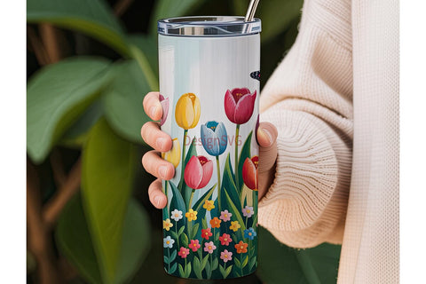 Spring Tulips and Butterflies 20oz Sublimation DesignSVG 