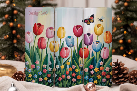 Spring Tulips and Butterflies 20oz Sublimation DesignSVG 