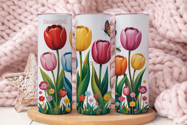 Spring Tulips and Butterflies 20oz Sublimation DesignSVG 