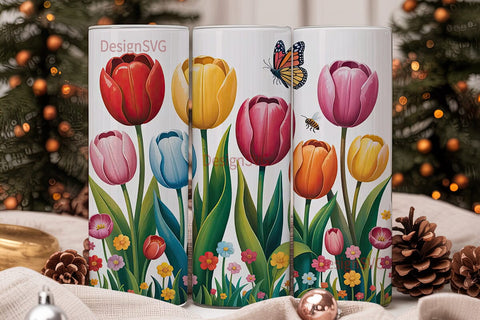 Spring Tulips and Butterflies 20oz Sublimation DesignSVG 