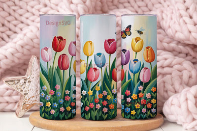 Spring Tulips and Butterflies 20oz Sublimation DesignSVG 