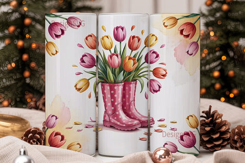 Spring Tulips in Boots 20oz Tumbler Wrap Sublimation DesignSVG 