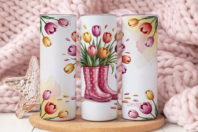 Spring Tulips in Boots 20oz Tumbler Wrap Sublimation DesignSVG 