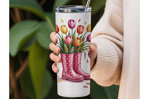 Spring Tulips in Boots 20oz Tumbler Wrap Sublimation DesignSVG 