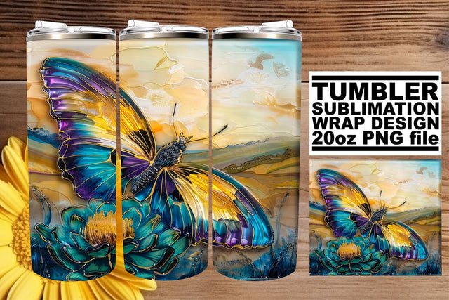 Spring Tumbler 3D Butterfly Wrap Sublimation afrosvg 