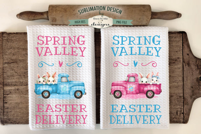 Spring Valley Easter Bunny Truck Sublimation Towel Designs Sublimation Ewe-N-Me Designs 
