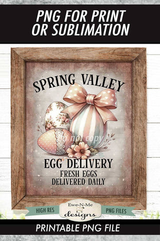 Spring Valley Eggs Sublimation Design | Vintage Easter Sign Sublimation Ewe-N-Me Designs 