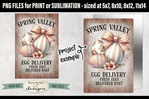 Spring Valley Eggs Sublimation Design | Vintage Easter Sign Sublimation Ewe-N-Me Designs 