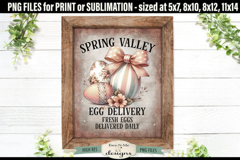 Spring Valley Eggs Sublimation Design | Vintage Easter Sign Sublimation Ewe-N-Me Designs 
