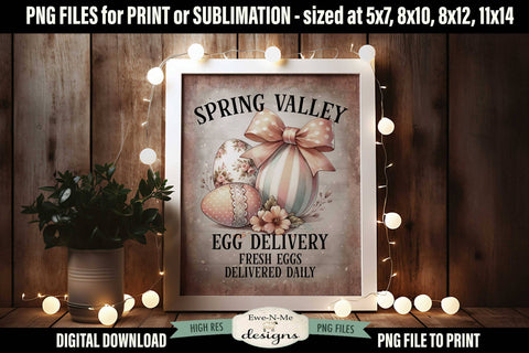 Spring Valley Eggs Sublimation Design | Vintage Easter Sign Sublimation Ewe-N-Me Designs 