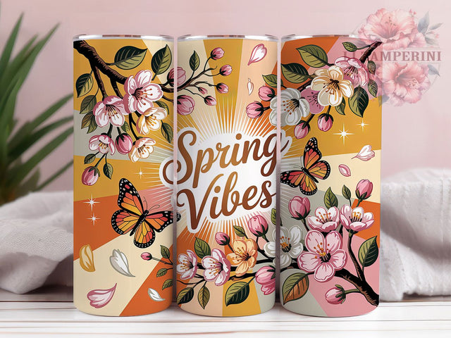 Spring Vibes Blooming Floral 20oz Tumbler, Blooming Flowers, Floral Design, Nature Theme, Seasonal Aesthetic, Skinny Tumbler, Sublimation PNG Sublimation Li Zamperini 