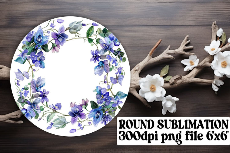 Spring Watercolor Floral Wreath Round Sublimation afrosvg 