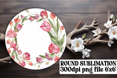 Spring Watercolor Flower Wreath Round Sublimation afrosvg 