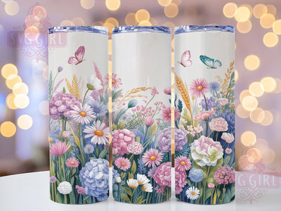 Spring Watercolor Garden 20oz Tumbler, Watercolor Garden, Pastel Blooms, Botanical Illustration, Floral Design, Skinny Tumbler, Sublimation PNG Sublimation SvggirlplusArt 