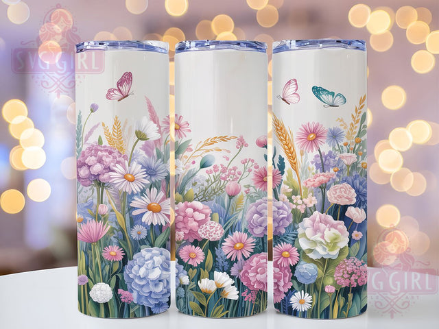 Spring Watercolor Garden 20oz Tumbler, Watercolor Garden, Pastel Blooms, Botanical Illustration, Floral Design, Skinny Tumbler, Sublimation PNG Sublimation SvggirlplusArt 