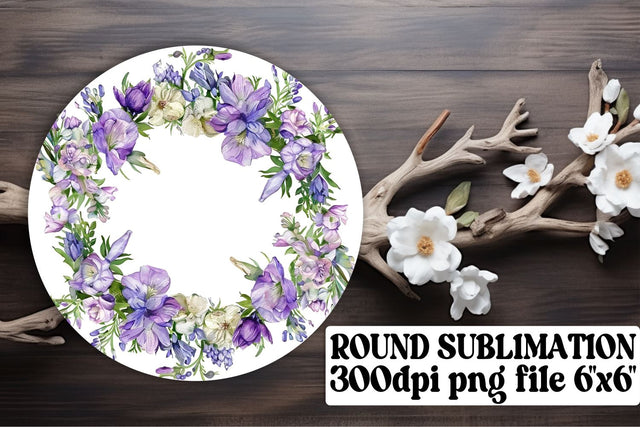Spring Watercolor Wreath Round Design Sublimation afrosvg 