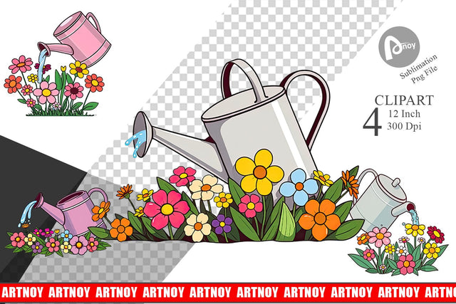 Spring Watering Can Clipart Sublimation artnoy 