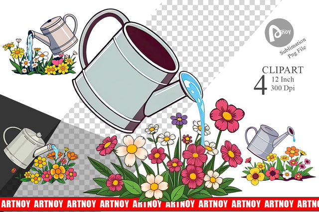 Spring Watering Can Clipart Sublimation artnoy 