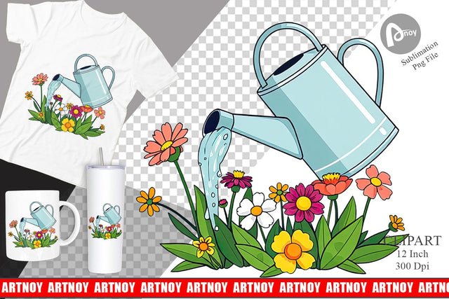 Spring Watering Can Clipart Sublimation artnoy 