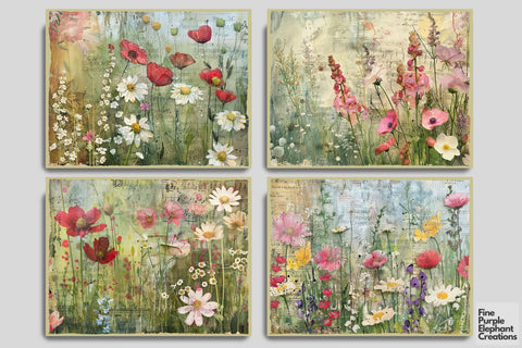 Spring Wildflower Fields Digital Junk Journal Double Pages Digital Pattern Fine Purple Elephant Creations 