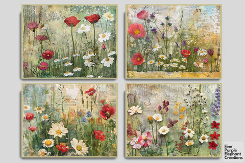 Spring Wildflower Fields Digital Junk Journal Double Pages Digital Pattern Fine Purple Elephant Creations 