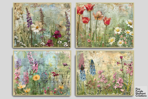 Spring Wildflower Fields Digital Junk Journal Double Pages Digital Pattern Fine Purple Elephant Creations 