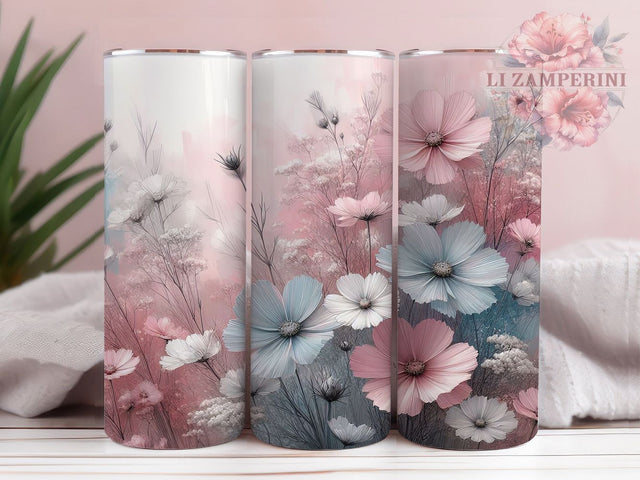 Spring Wildflower Garden Tumbler Wrap, Meadow Flower Design, Pink Garden Art, Natural Bloom Cup, Feminine Floral Gift, Wild Flower Wrap, Botanical Sublimation Sublimation Li Zamperini 
