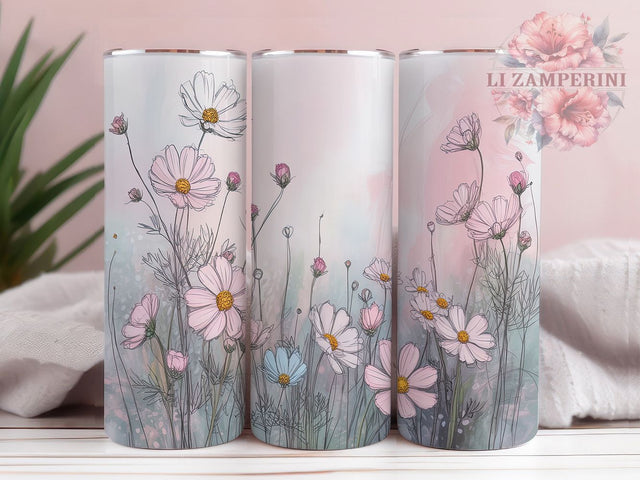 Spring Wildflower Garden Tumbler Wrap, Meadow Flower Design, Pink Garden Art, Natural Bloom Cup, Feminine Floral Gift, Wild Flower Wrap, Botanical Sublimation Sublimation Li Zamperini 