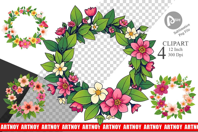 Spring Wreath Clipart Sublimation artnoy 