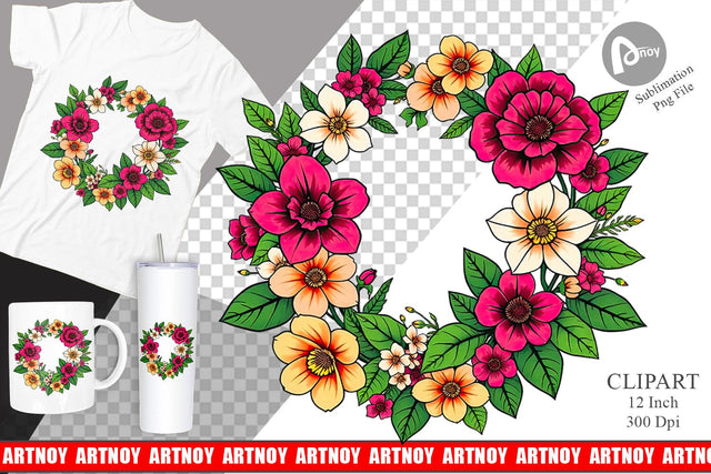 Spring Wreath Clipart Sublimation artnoy 