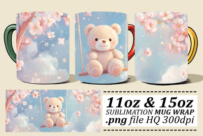 Springtime Cute Bear Mug Wrap 11oz 15oz Sublimation afrosvg 
