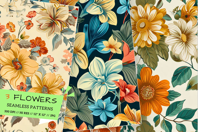 Springtime Digital Paper Retro Floral Garden: Vintage-Inspired Spring Flowers, Retro Pattern, Meticulously Crafted, Seamless Pattern Sublimation FloridPrintables 