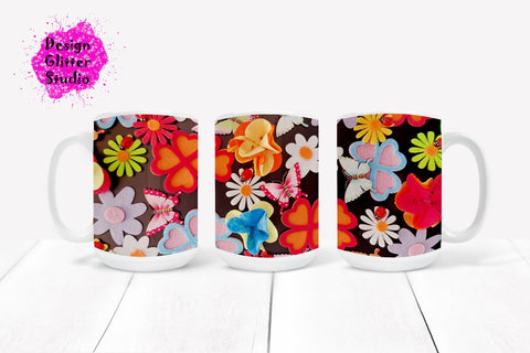 Springtime Easter Coffee Mug Design Sublimation,Easter Mug Wrap, Spring Floral Watercolor mug wrap, Easter Eggs Png,black mug Template PNG Sublimation ArtStudio 
