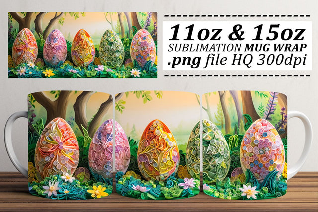 Springtime Easter Egg Bouquet Mug Wrap Sublimation, 11oz 15oz, Vibrant 3D Design, Happy Easter Sublimation afrosvg 