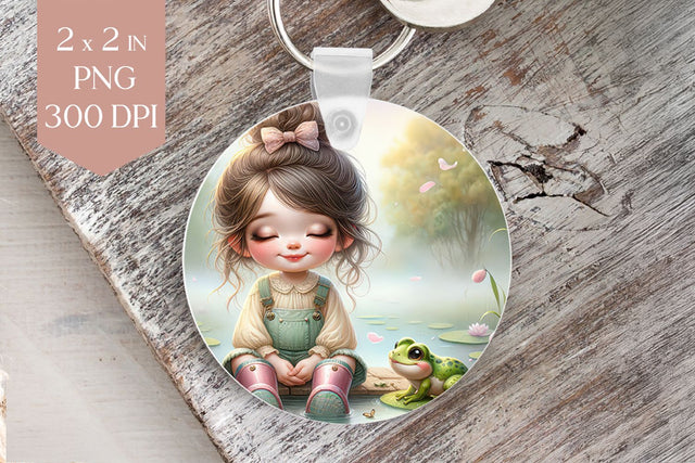 Springtime Girl & Frog Keychain PNG Sublimation BijouBay 