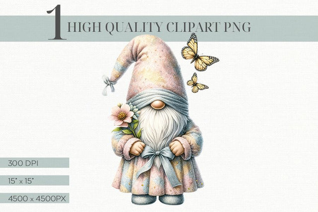 Springtime Gnome with Butterflies Clipart - Easter PNG Illustration Sublimation BijouBay 