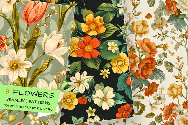 Springtime Retro Floral Garden: Vintage-Inspired Spring Flowers, Retro Pattern, Meticulously Crafted, Seamless Pattern Sublimation FloridPrintables 