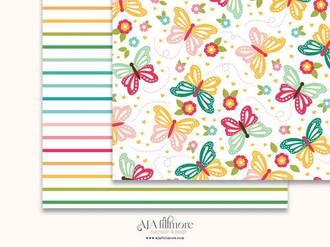Springtime Whimsy - Butterfly & Floral Digital Scrapbook Paper SVG Aja Nicole Designs 