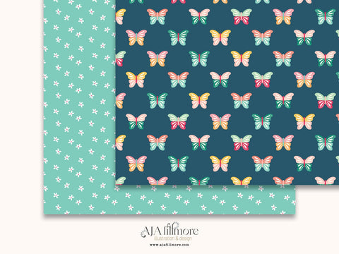 Springtime Whimsy - Butterfly & Floral Digital Scrapbook Paper SVG Aja Nicole Designs 