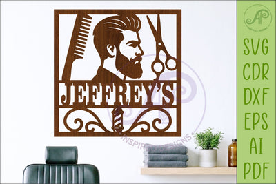 Square Barber Name Sign, Custom Salon Wall Decor, SVG APInspireddesigns 