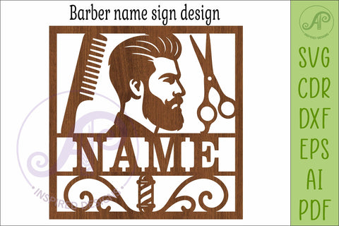 Square Barber Name Sign, Custom Salon Wall Decor, SVG APInspireddesigns 