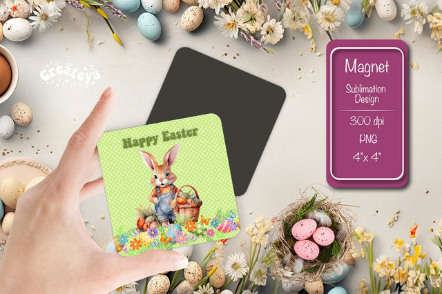 Square Bunny Fridge & Dishwasher Magnet – Easter Sublimation Art Sublimation Createya Design 