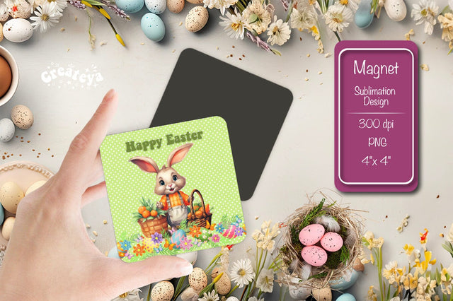 Square Bunny Fridge Magnet – Easter Sublimation Design PNG Sublimation Createya Design 